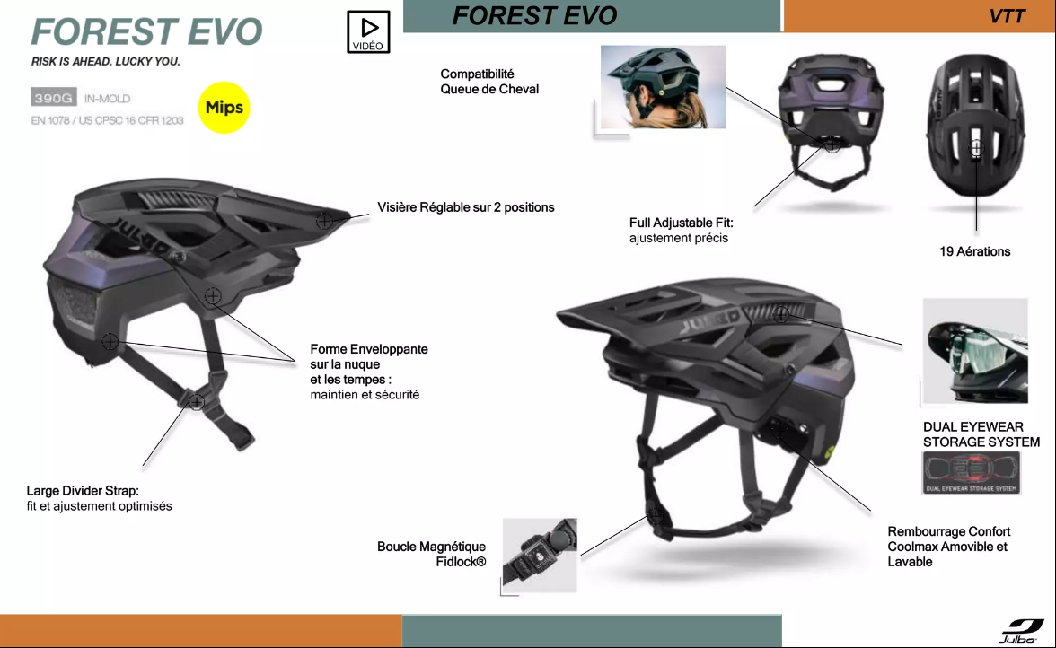 Casque VTT Julbo Forest Evo 6 couleurs aux choix