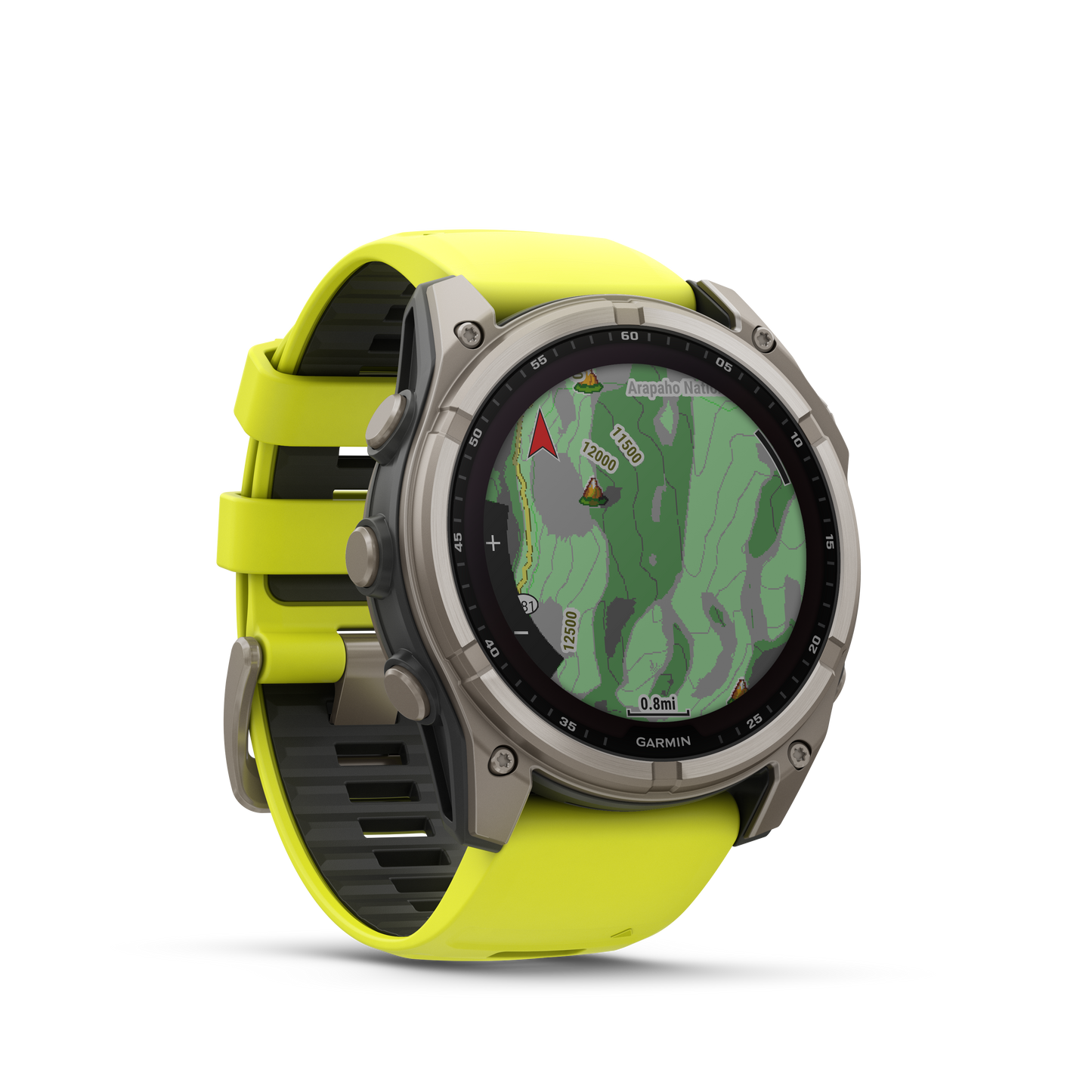 Montre GPS Garmin fēnix® 8 – 51 mm, Solar, Sapphire Sapphire, Titanium avec bracelet en silicone jaune/graphite