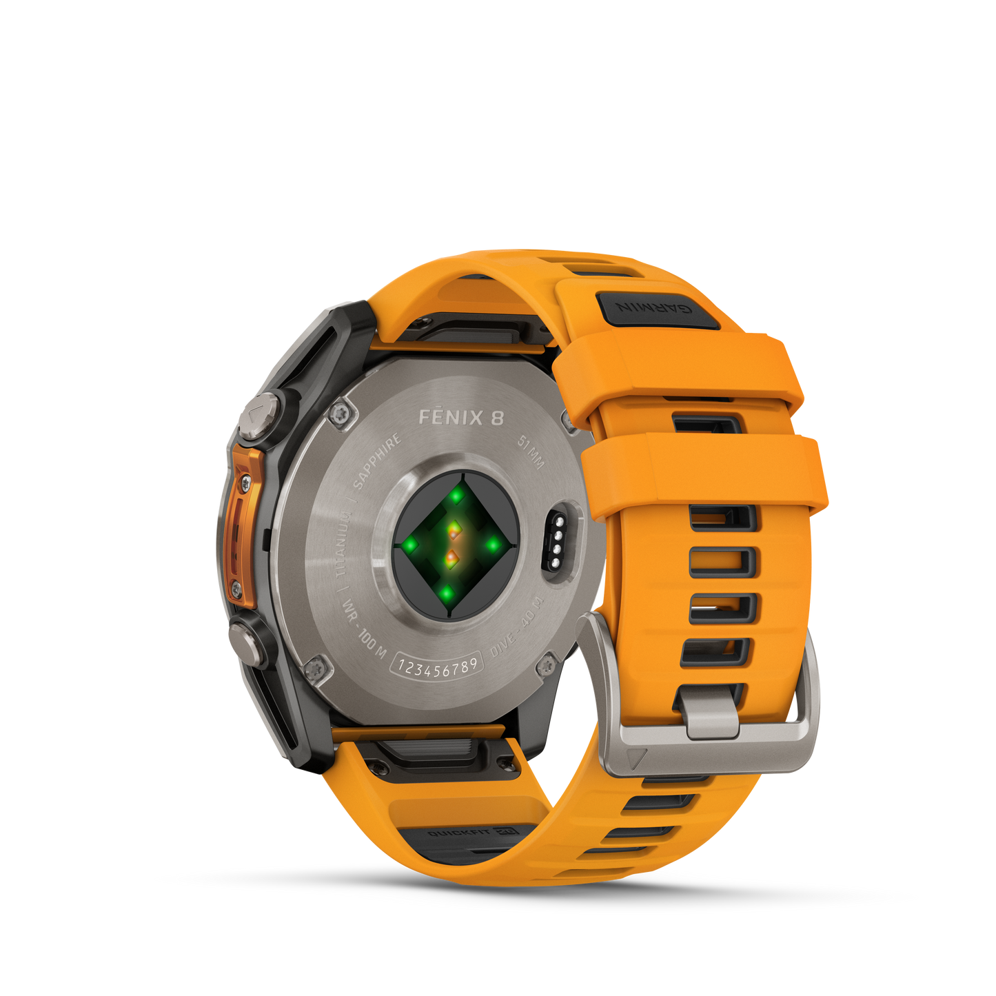Montre GPS Garmin Fénix 8 AMOLED - 51 mm Sapphire Titane avec Bracelet en Silicone Orange Graphite