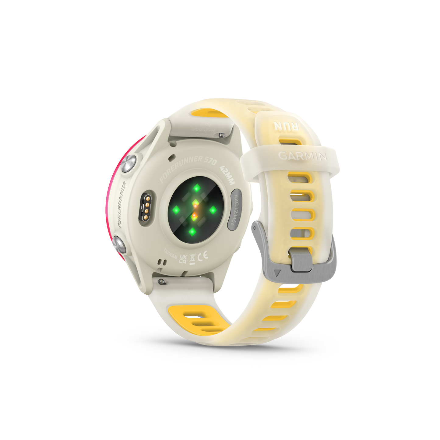 NEW Forerunner 570 - 42mm Aluminium rose avec bracelet ivoire translucide/orange