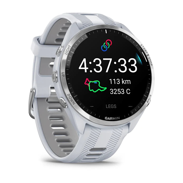 Forerunner® 965 blanche avec lunette en titane et bracelet en silicone blanc/gris