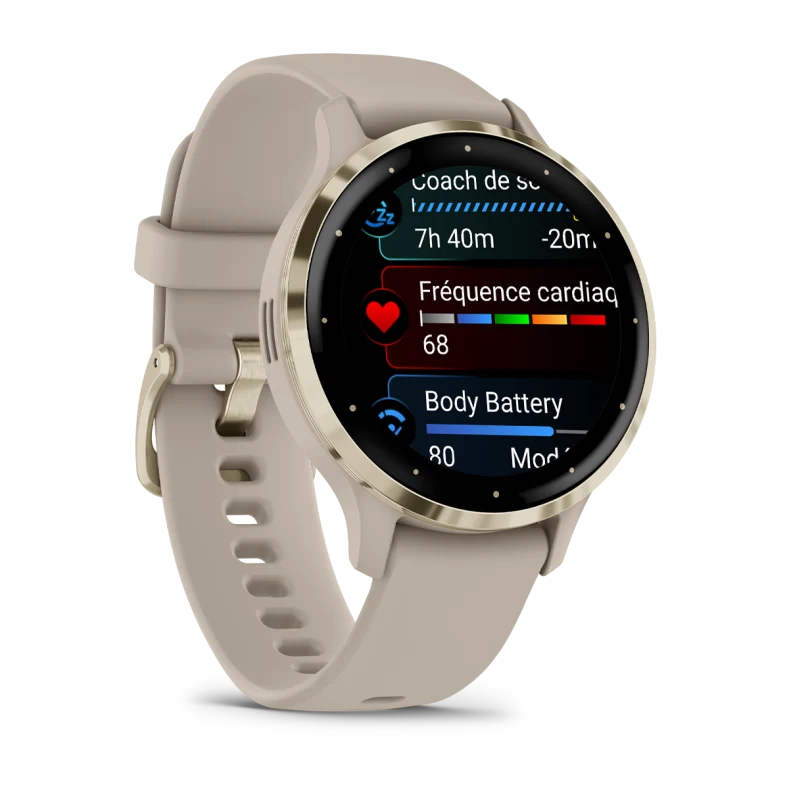 Montre de Sport Garmin Venu® 3S boîtier OR et bracelet en silicone lin