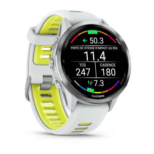 Forerunner® 970 Titane Silver, boîtier blanc et bracelet blanc/jaune translucide