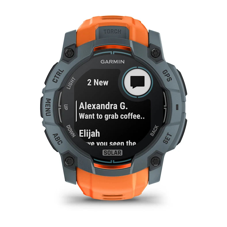 Montre GPS Garmin Instinct 3 Solar - 50 mm Bleu crépuscule avec bracelet orange