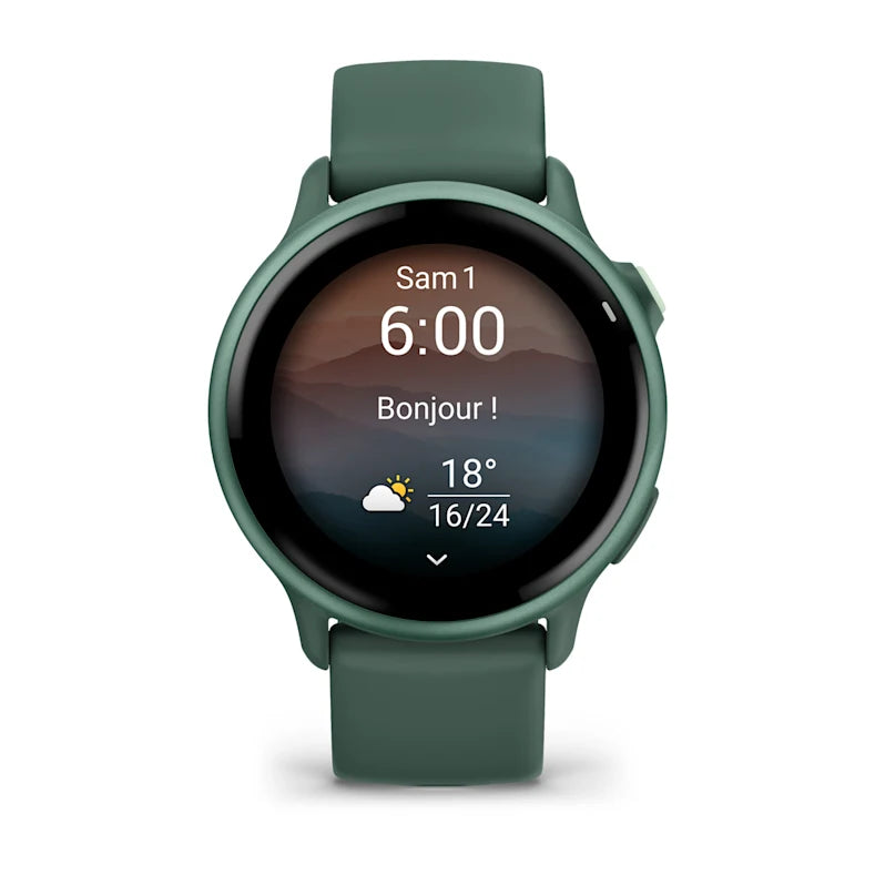 Montre Connectée Garmin vívoactive 6 Metallic Jasper Green avec bracelet vert sapin