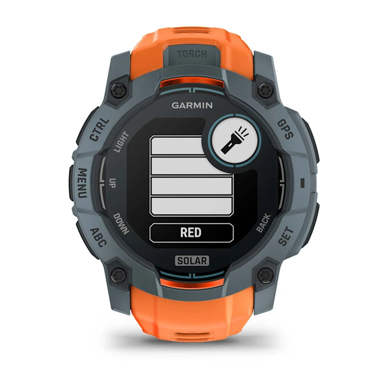 Montre GPS Garmin Instinct 3 Solar - 50 mm Bleu crépuscule avec bracelet orange