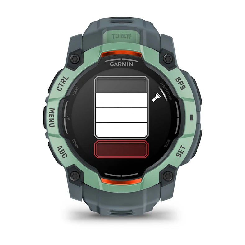 Montre GPS Garmin Instinct 3 AMOLED - 50 mm Vert d'eau avec bracelet bleu crépuscule