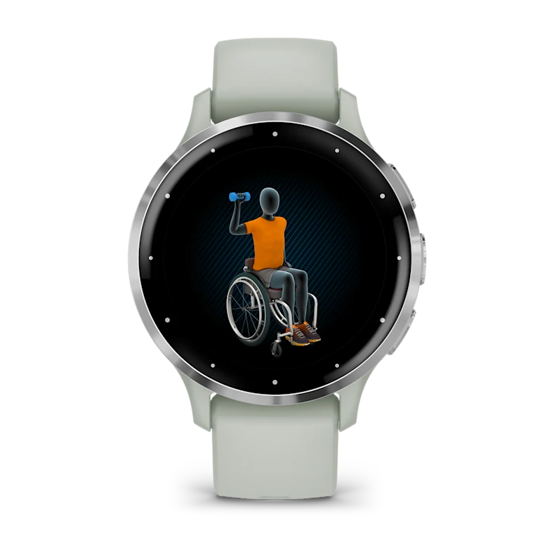 Montre de Sport Garmin Venu 3S boîtier acier inoxydable et bracelet en silicone vert sauge
