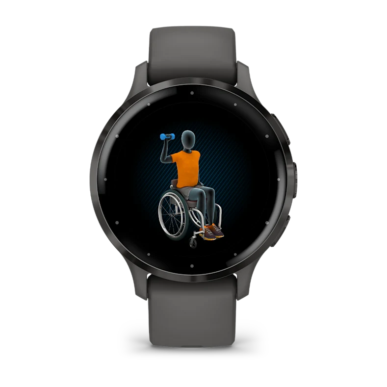Montre de Sport Garmin Venu 3S boîtier acier inoxydable gris foncé et bracelet en silicone gris foncé