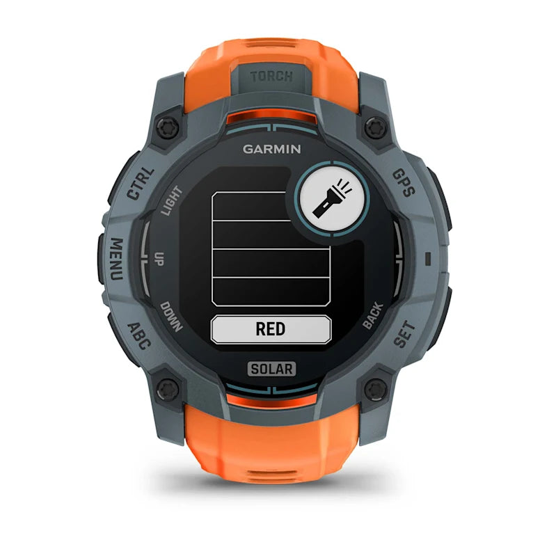 Montre GPS Garmin Instinct 3 Solar - 50 mm Bleu crépuscule avec bracelet orange