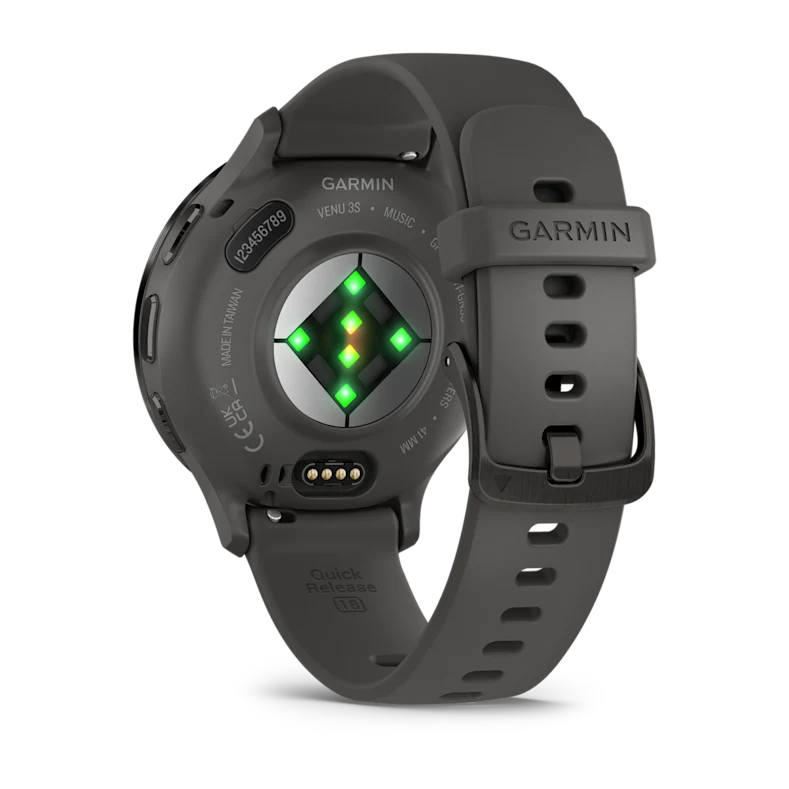 Montre de Sport Garmin Venu 3S boîtier acier inoxydable gris foncé et bracelet en silicone gris foncé