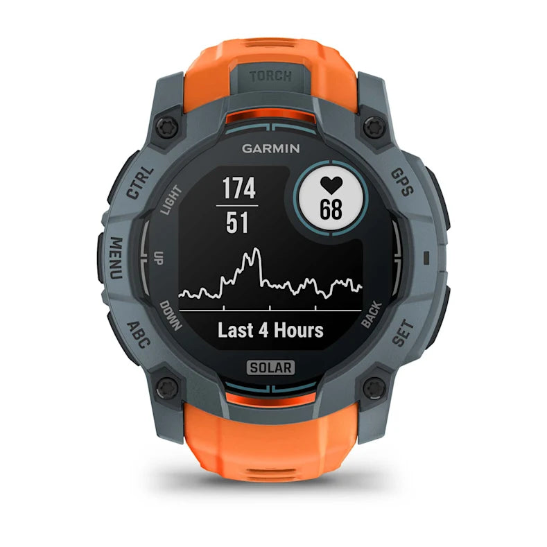 Montre GPS Garmin Instinct 3 Solar - 50 mm Bleu crépuscule avec bracelet orange