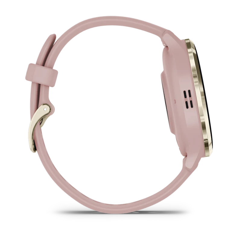 Montre de Sport Garmin Venu 3S boîtier acier inoxydable Soft Gold avec boîtier et bracelet en silicone rose poudré