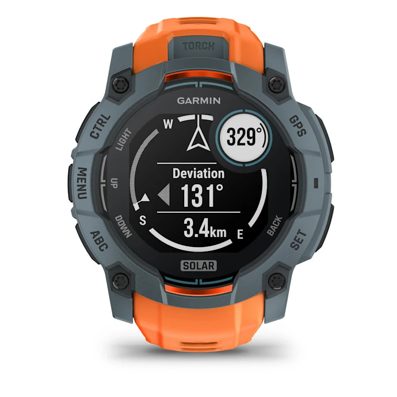 Montre GPS Garmin Instinct 3 Solar - 50 mm Bleu crépuscule avec bracelet orange