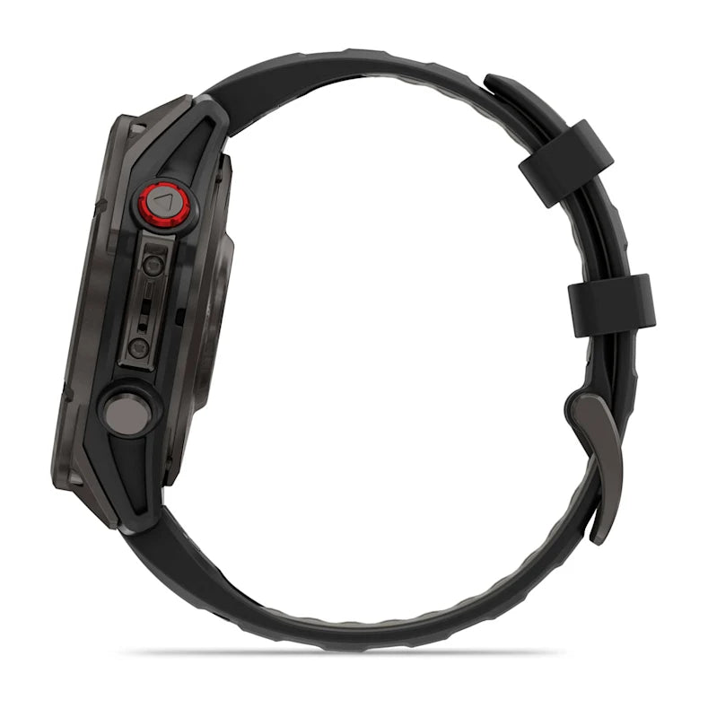 Montre GPS Garmin fēnix® 8 Pro – 47 mm, AMOLED Sapphire, Titane Carbon Gray DLC avec bracelet en silicone noir/gris galet