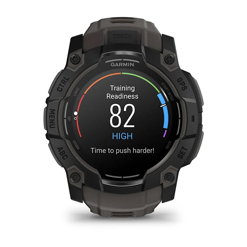 Montre GPS Garmin Instinct 3 AMOLED - 50 mm Noir avec Bracelet en Silicone Gris Charcoal