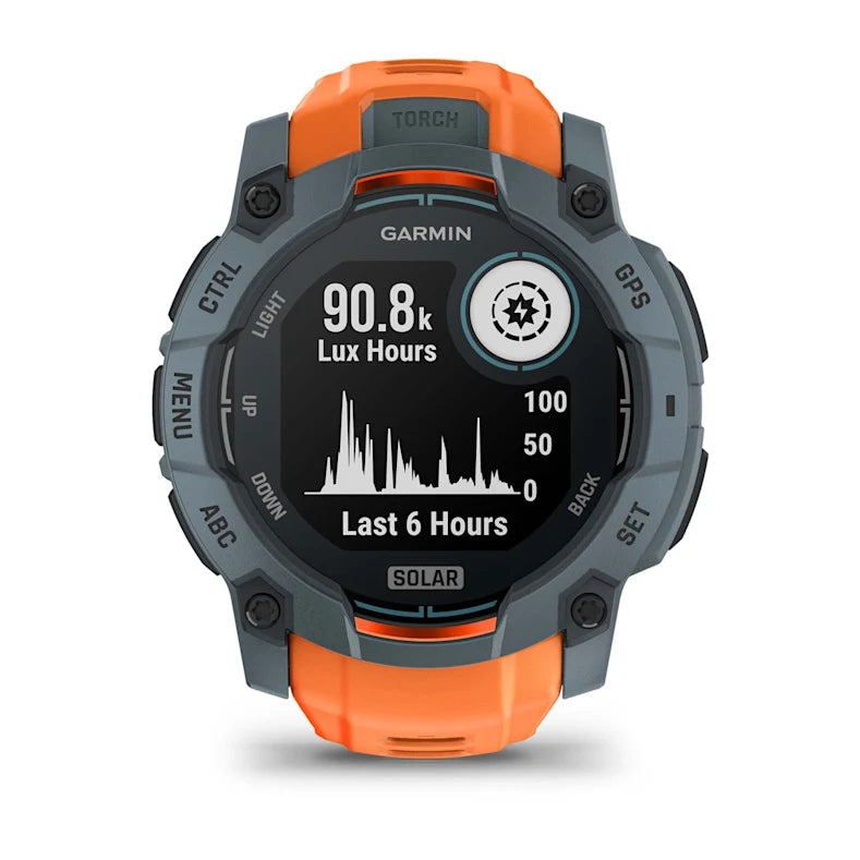 Montre GPS Garmin Instinct 3 Solar - 50 mm Bleu crépuscule avec bracelet orange