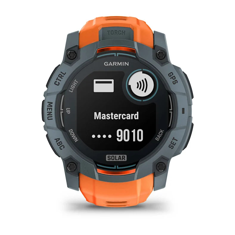 Montre GPS Garmin Instinct 3 Solar - 50 mm Bleu crépuscule avec bracelet orange