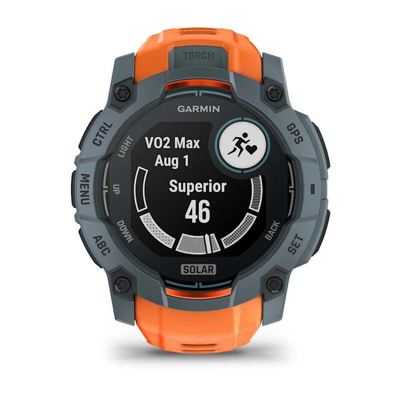Montre GPS Garmin Instinct 3 Solar - 50 mm Bleu crépuscule avec bracelet orange
