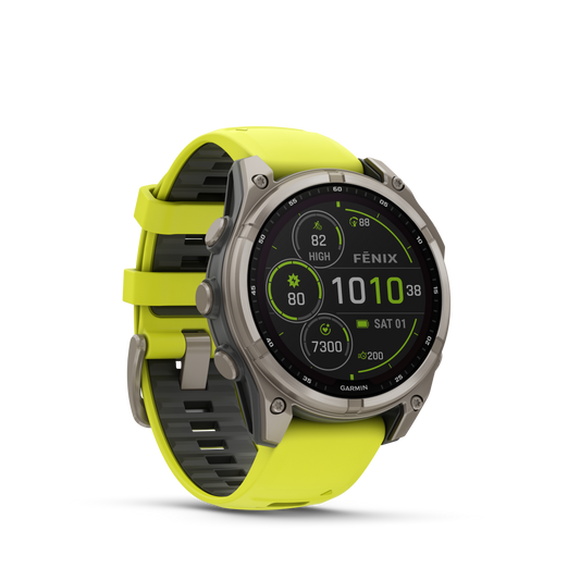 Montre GPS Garmin Fénix 8 Solar - 47 mm Sapphire Titane Carbon Gray DLC avec Bracelet en Silicone Jaune Graphite