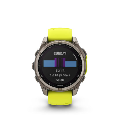 Montre GPS Garmin Fénix 8 Solar - 47 mm Sapphire Titane Carbon Gray DLC avec Bracelet en Silicone Jaune Graphite