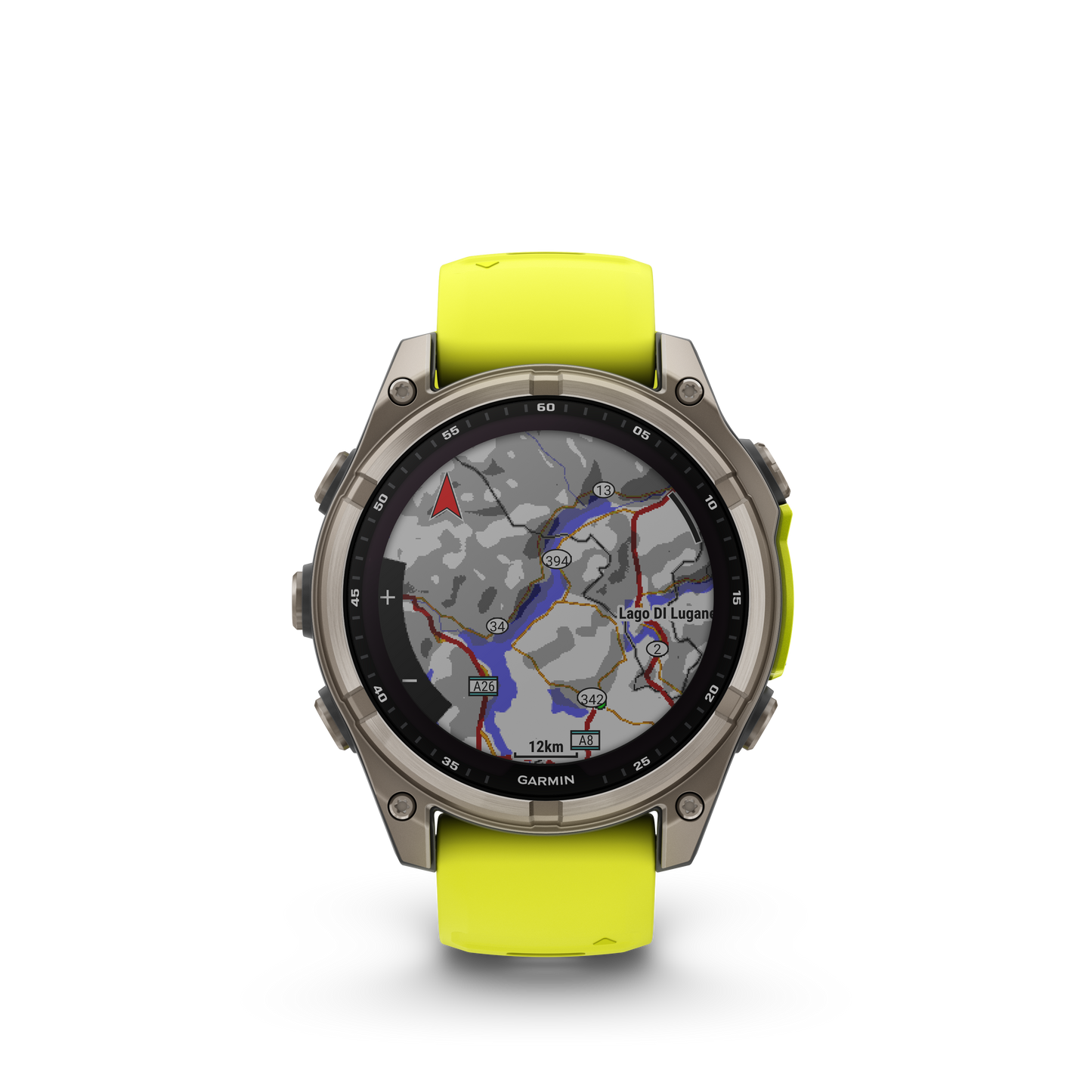 Montre GPS Garmin Fénix 8 Solar - 47 mm Sapphire Titane Carbon Gray DLC avec Bracelet en Silicone Jaune Graphite