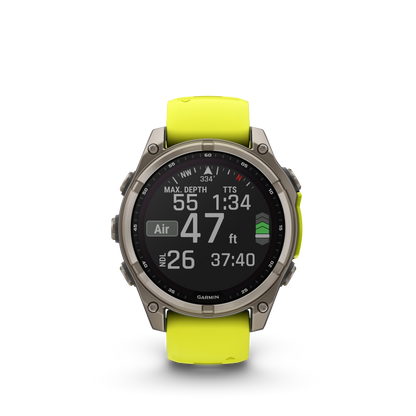 Montre GPS Garmin Fénix 8 Solar - 47 mm Sapphire Titane Carbon Gray DLC avec Bracelet en Silicone Jaune Graphite