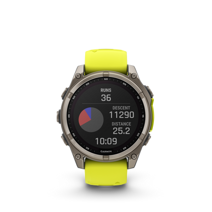 Montre GPS Garmin Fénix 8 Solar - 47 mm Sapphire Titane Carbon Gray DLC avec Bracelet en Silicone Jaune Graphite