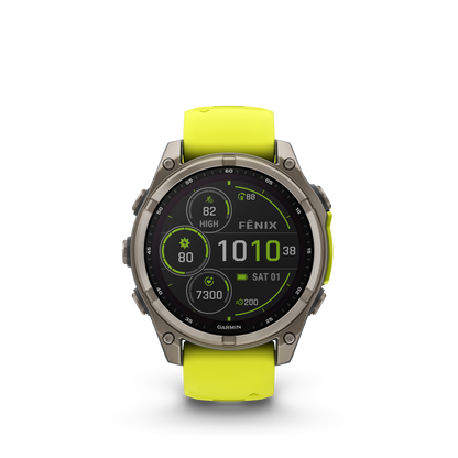 Montre GPS Garmin Fénix 8 Solar - 47 mm Sapphire Titane Carbon Gray DLC avec Bracelet en Silicone Jaune Graphite