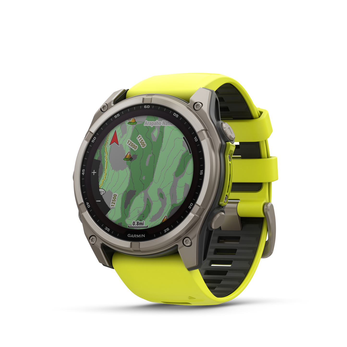 Montre GPS Garmin fēnix® 8 – 51 mm, Solar, Sapphire Sapphire, Titanium avec bracelet en silicone jaune/graphite