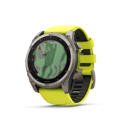 Montre GPS Garmin fēnix® 8 – 51 mm, Solar, Sapphire Sapphire, Titanium avec bracelet en silicone jaune/graphite