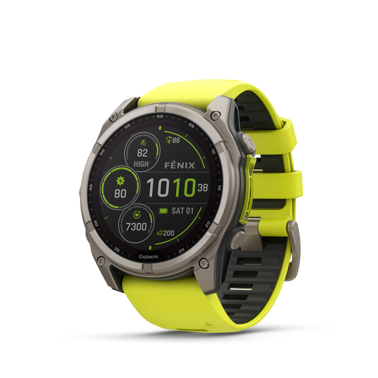 Montre GPS Garmin fēnix® 8 – 51 mm, Solar, Sapphire Sapphire, Titanium avec bracelet en silicone jaune/graphite