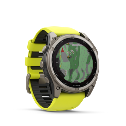 Montre GPS Garmin fēnix® 8 – 51 mm, Solar, Sapphire Sapphire, Titanium avec bracelet en silicone jaune/graphite