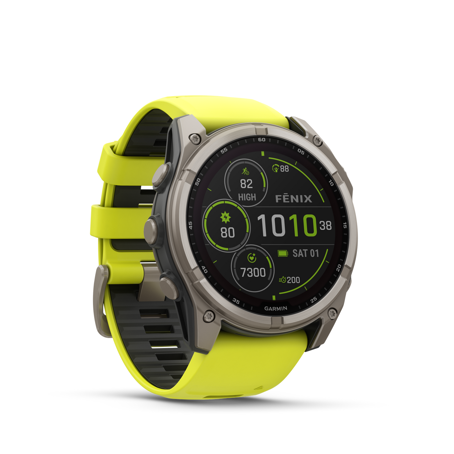 Montre GPS Garmin fēnix® 8 – 51 mm, Solar, Sapphire Sapphire, Titanium avec bracelet en silicone jaune/graphite