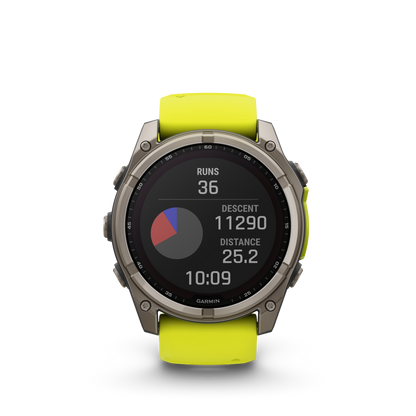 Montre GPS Garmin fēnix® 8 – 51 mm, Solar, Sapphire Sapphire, Titanium avec bracelet en silicone jaune/graphite