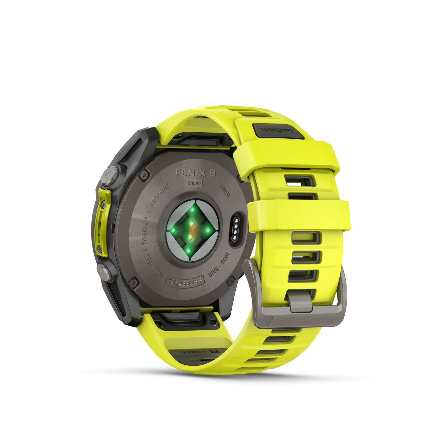 Montre GPS Garmin fēnix® 8 – 51 mm, Solar, Sapphire Sapphire, Titanium avec bracelet en silicone jaune/graphite