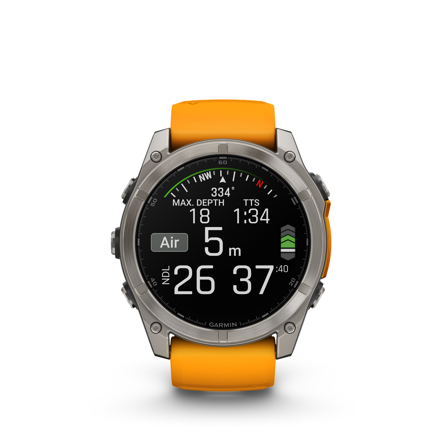 Montre GPS Garmin Fénix 8 AMOLED - 51 mm Sapphire Titane avec Bracelet en Silicone Orange Graphite
