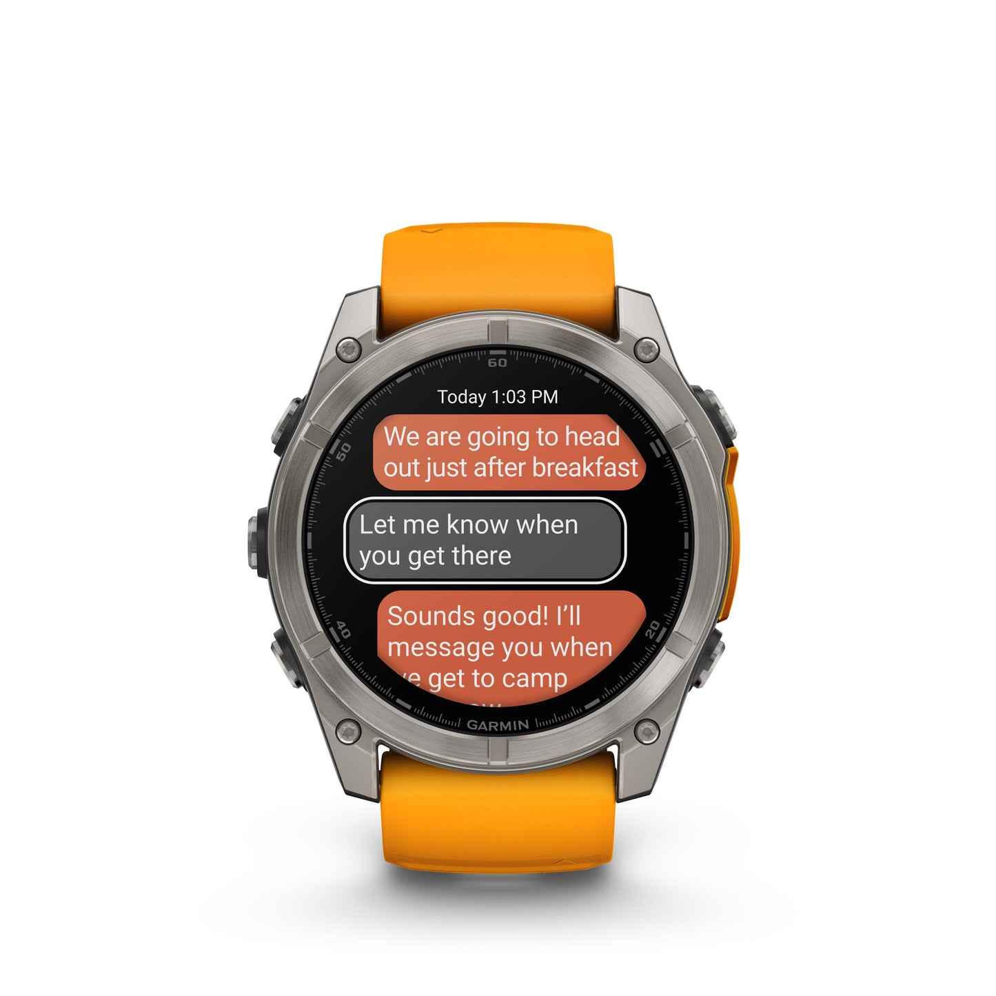 Montre GPS Garmin Fénix 8 AMOLED - 51 mm Sapphire Titane avec Bracelet en Silicone Orange Graphite
