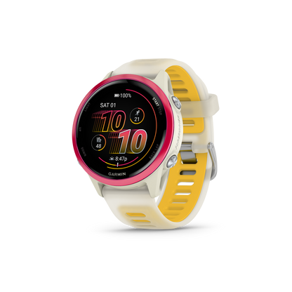 NEW  Forerunner 570 - 42mm Aluminium rose avec bracelet ivoire translucide/orange