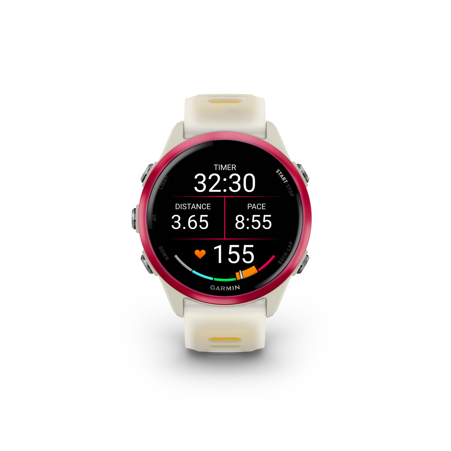 NEW  Forerunner 570 - 42mm Aluminium rose avec bracelet ivoire translucide/orange
