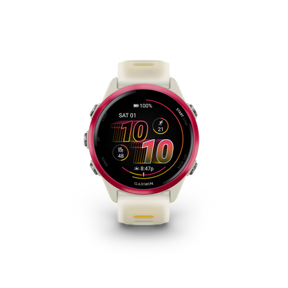 NEW  Forerunner 570 - 42mm Aluminium rose avec bracelet ivoire translucide/orange