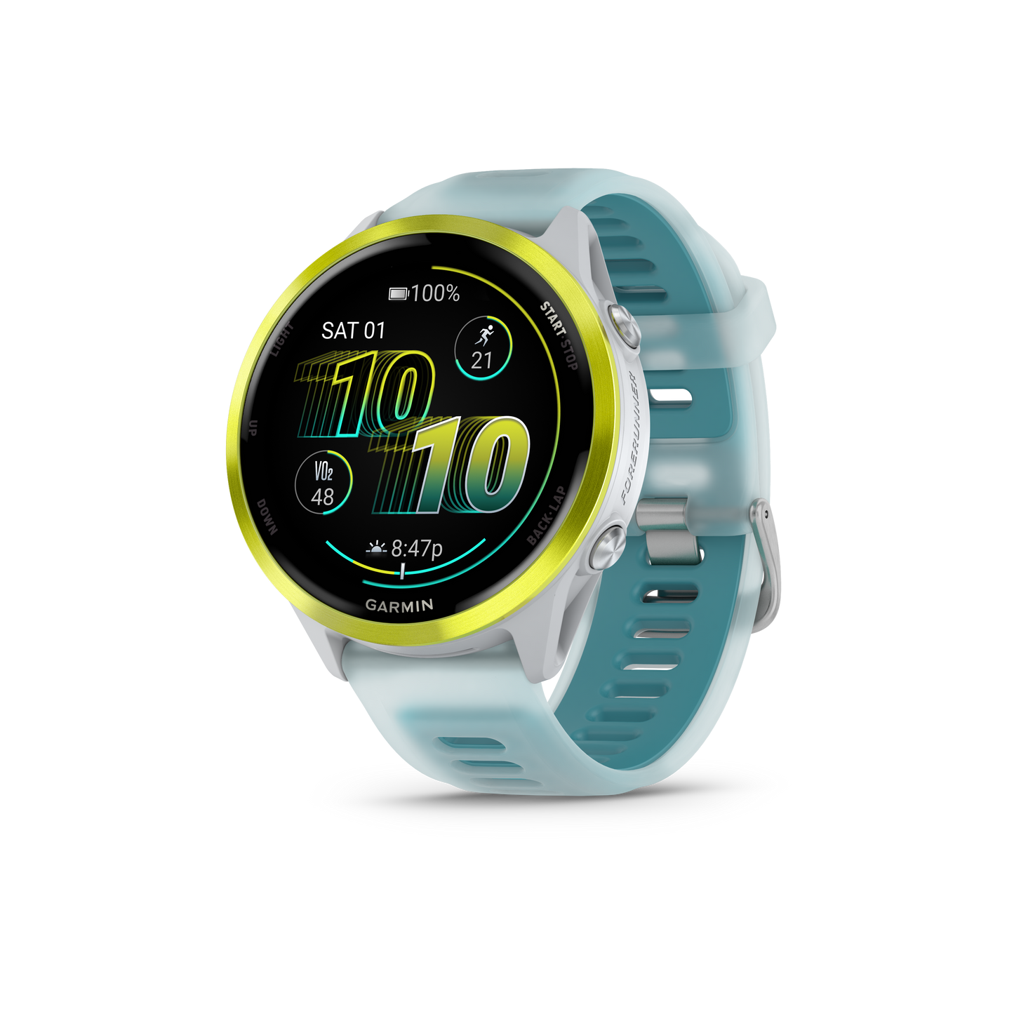 NEW Forerunner 570 - 47mm Aluminium jaune avec bracelet blanc translucide/Turquoise