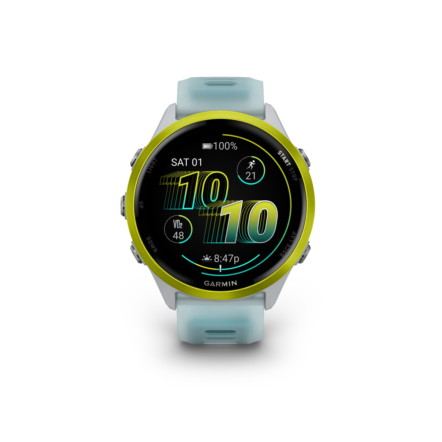 NEW Forerunner 570 - 47mm Aluminium jaune avec bracelet blanc translucide/Turquoise