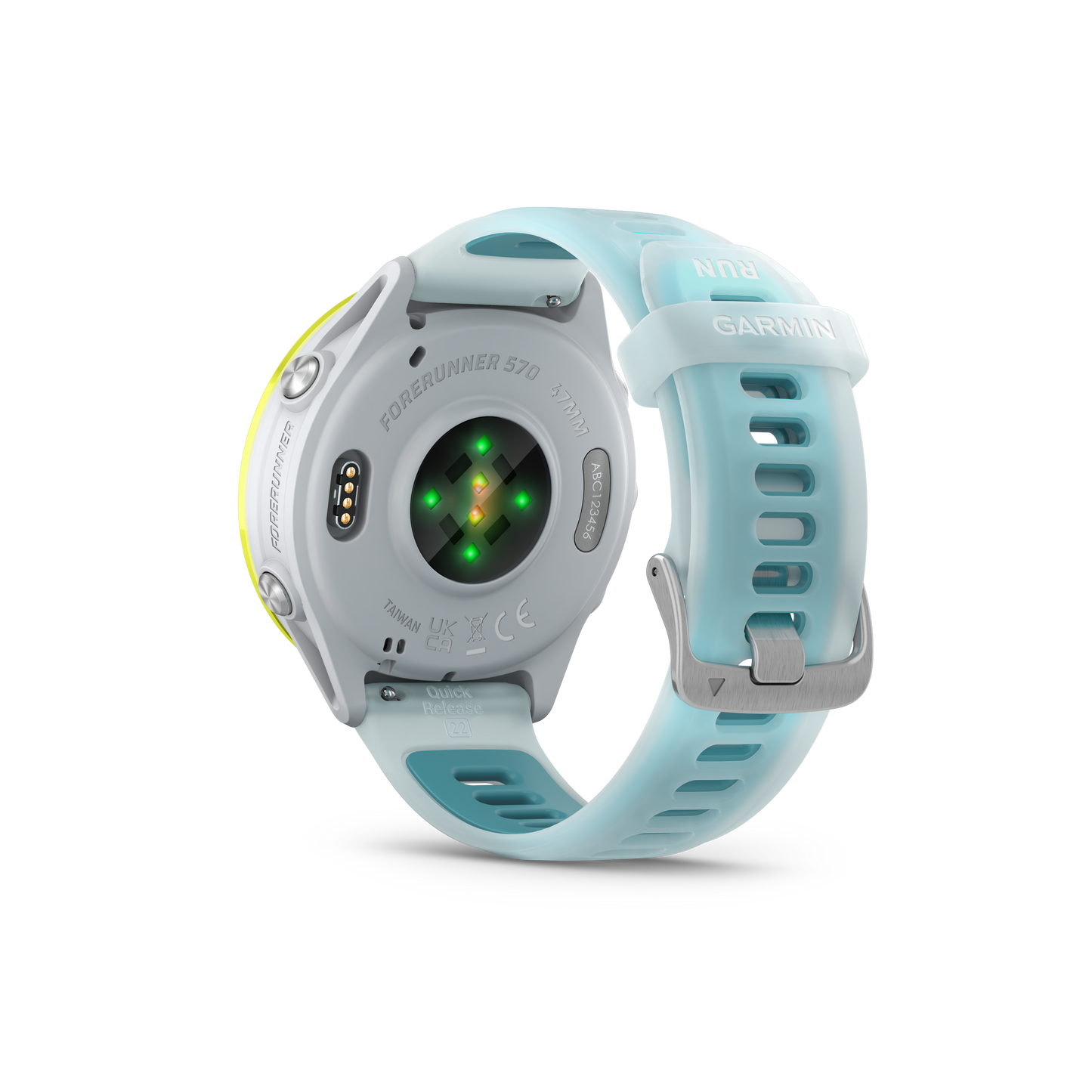 NEW Forerunner 570 - 47mm Aluminium jaune avec bracelet blanc translucide/Turquoise