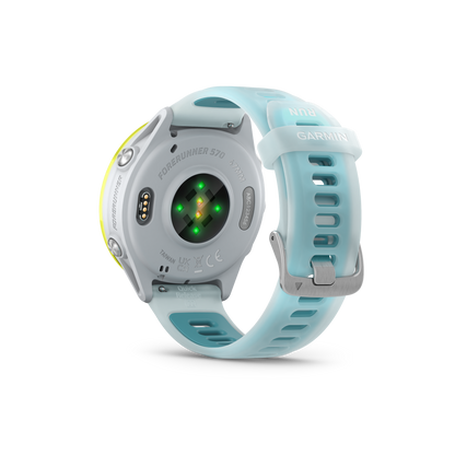NEW Forerunner 570 - 47mm Aluminium jaune avec bracelet blanc translucide/Turquoise