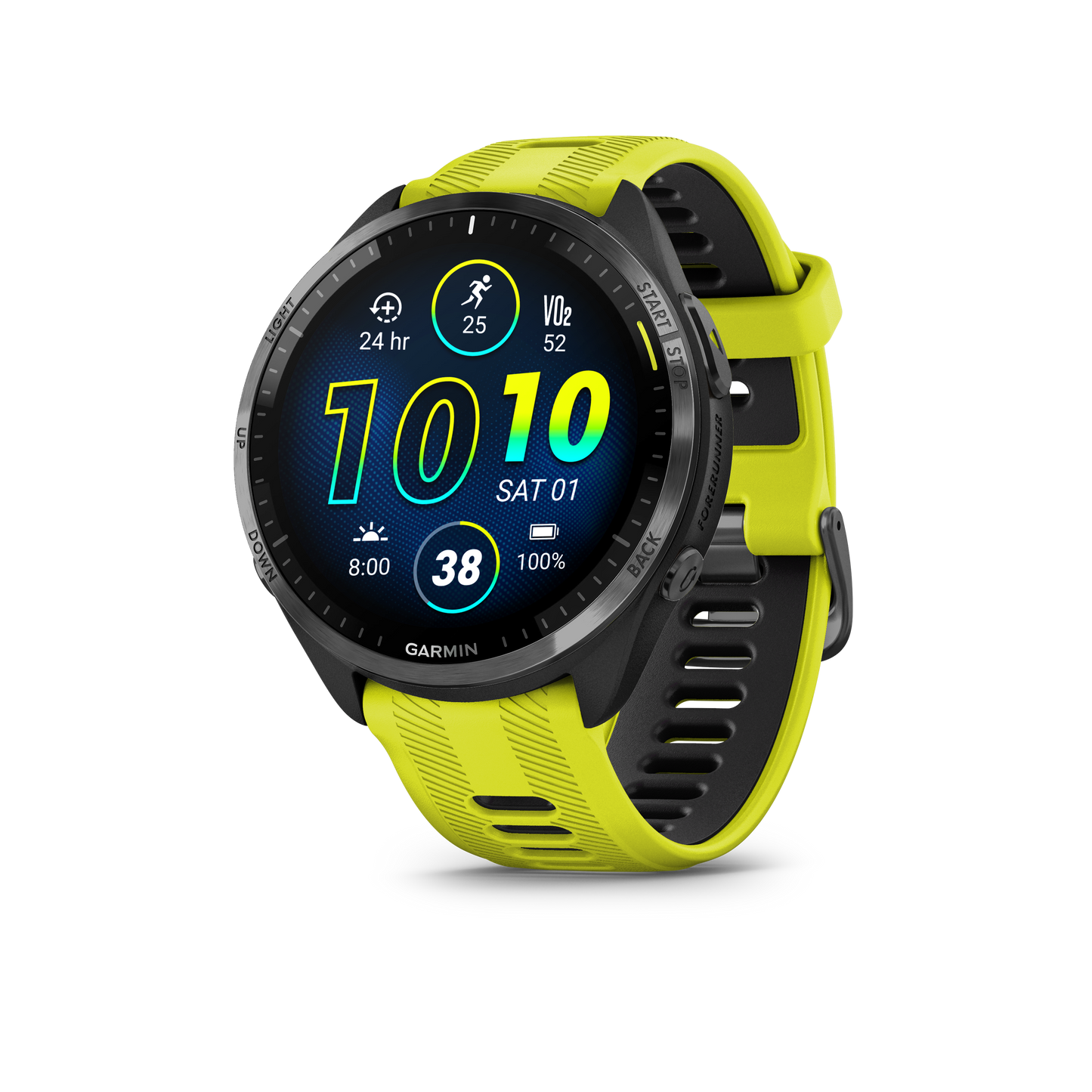 Forerunner® 965 noire avec lunette en titane et bracelet en silicone jaune vif/noir