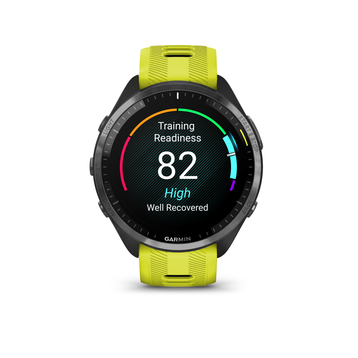 Forerunner® 965 noire avec lunette en titane et bracelet en silicone jaune vif/noir