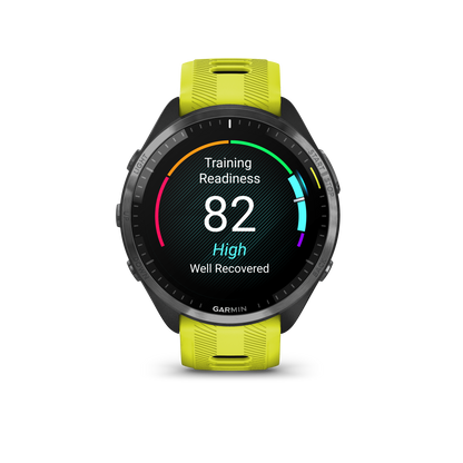 Forerunner® 965 noire avec lunette en titane et bracelet en silicone jaune vif/noir