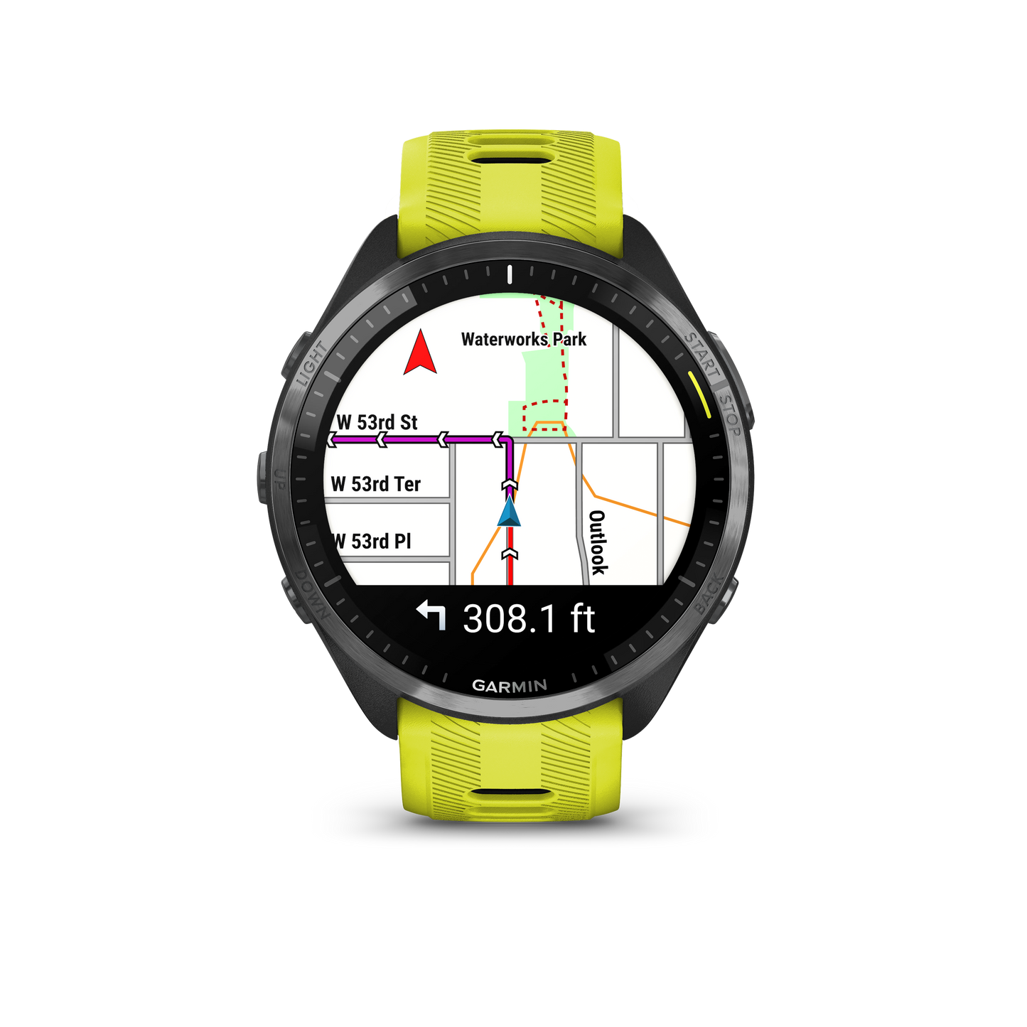 Forerunner® 965 noire avec lunette en titane et bracelet en silicone jaune vif/noir
