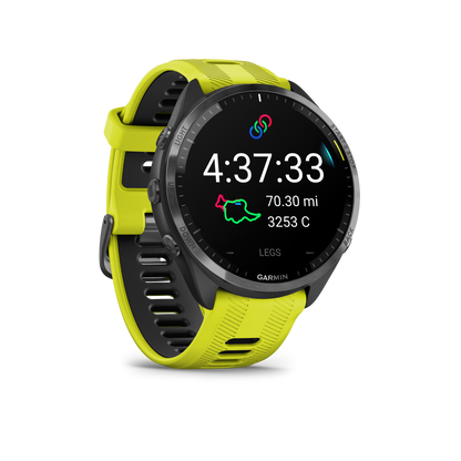Forerunner® 965 noire avec lunette en titane et bracelet en silicone jaune vif/noir